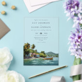 水彩画のようなトロピカルなカリブ海の目的地ウェディング アクリル招待状 (インサイチュ (ウェディング))