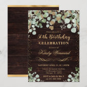 水彩画のようなユーカリのゴールドグリッター誕生日 招待状 (正面/裏面)