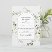 水彩画のような優雅なユーカリの植物が描かれたグリーンのウェディングスタイル 招待状 (スタンド正面)