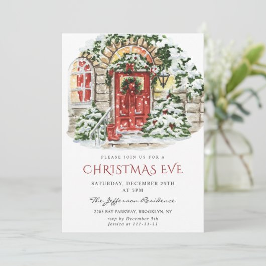 水彩画のような地方のホリデーハウスでのクリスマス・パーティーⅠ 招待状 (スタンド正面)