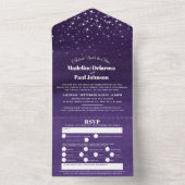 水彩画のような夕方の星空の下での結婚式と食事 オールインワン招待状 (内側)