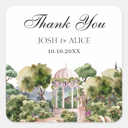 水彩画のような夢見る緑の庭園 エレガント スクエアシール (正面)