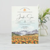 水彩画のような山の花園の牧場でのウェディング 招待状 (スタンド正面)