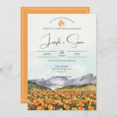 水彩画のような山の花園の牧場でのウェディング 招待状 (正面/裏面)