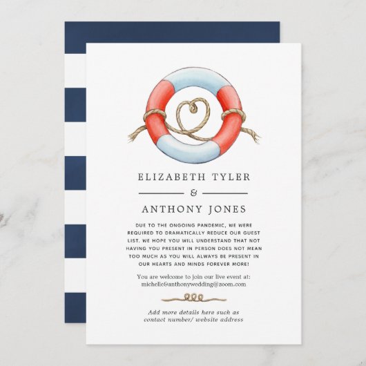 水彩画のような海をイメージしたウェディング ゲストリストを縮小 案内状 (正面/裏面)