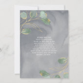 水彩画のような白いバラとグレイとゴールドのグリーンがテーマのウェディング 招待状 (裏面)