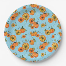 水彩画のような秋のオレンジとブルーのパンプキン