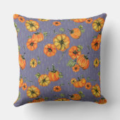 水彩画のような秋のオレンジ/パープルのカボチャ クッション (裏面)