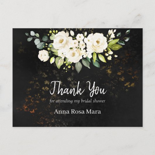 *～* 水彩画のような素朴な白いバラのブライダルシャワー ポストカード (正面)