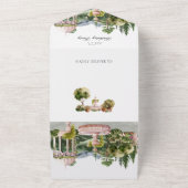 水彩画のような緑のガーデンパーティー オールインワン招待状 (外側)
