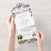 水彩画のような緑のガーデンパーティー オールインワン招待状 (貼ってはがせる)