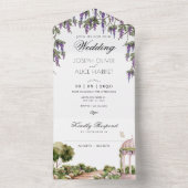 水彩画のような美しい緑の庭園でのエレガントなウェディング オールインワン招待状 (内側)