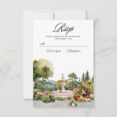 水彩画のような美しい緑の庭園 エレガント 出欠カード (正面)