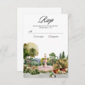 水彩画のような美しい緑の庭園 エレガント 出欠カード (正面/裏面)