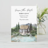 水彩画のような自然の邸宅での湖畔のウェディング セーブザデート (スタンド正面)