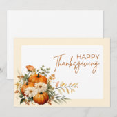 水彩画のような花のイラストを添えた感謝祭 シーズンカード (正面/裏面)