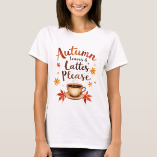 水彩画のような「紅葉とラテをください」Tシャツでおしゃれを楽しもう Tシャツ