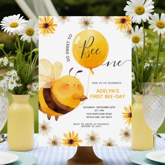 水彩画のように優しい Bee ONE 誕生日パーティー 招待状