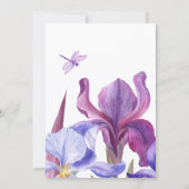 水彩画のアイリス紫の花の開花 セーブザデート (裏面)