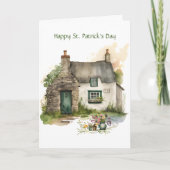 水彩画のアイリッシュコテージ ハッピーセントパトリックデー カード (正面)