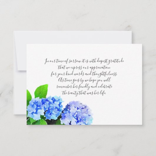 水彩画のアジサイの花の死別は感謝していしています サンキューカード (裏面)