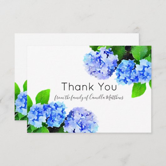 水彩画のアジサイの花の死別は感謝していしています サンキューカード (正面/裏面)