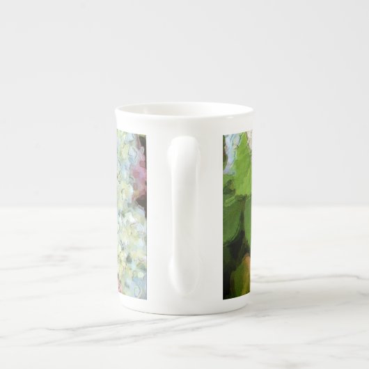 水彩画のアジサイの骨灰磁器のティーカップ ボーンチャイナマグカップ (裏面)