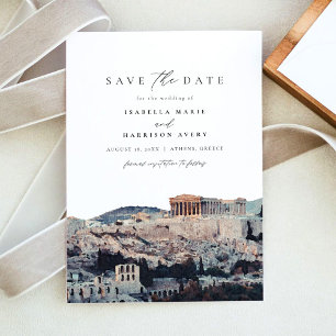 水彩画のアテネのアクロポリス Save the Date 招待状