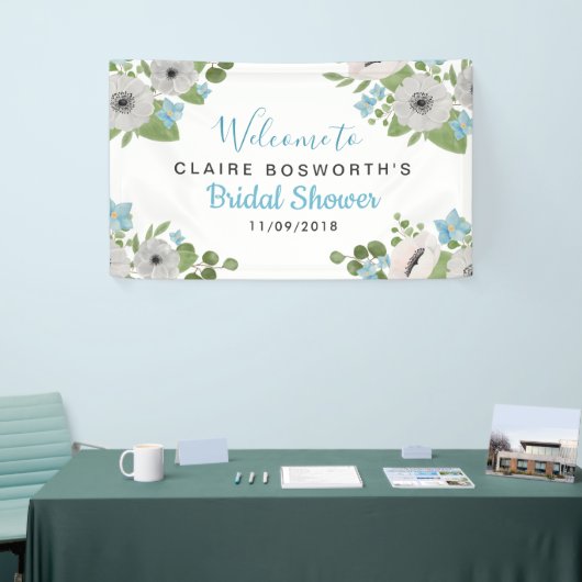 水彩画のアネモネの青い花柄|のブライダルシャワー 横断幕 (トレードショー)