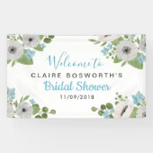 水彩画のアネモネの青い花柄|のブライダルシャワー 横断幕 (横)