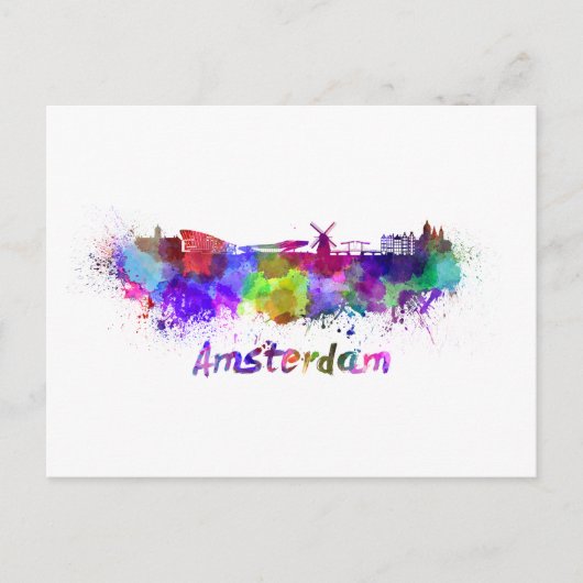 水彩画のアムステルダムのスカイライン ポストカード (正面)