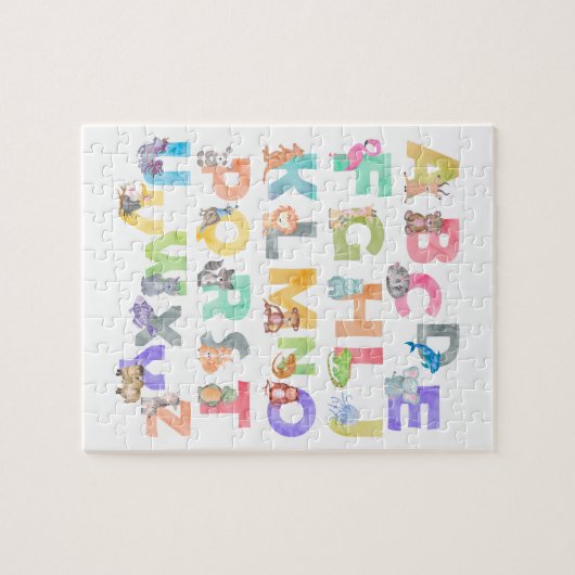 水彩画のアルファベット動物 ジグソーパズル (横)