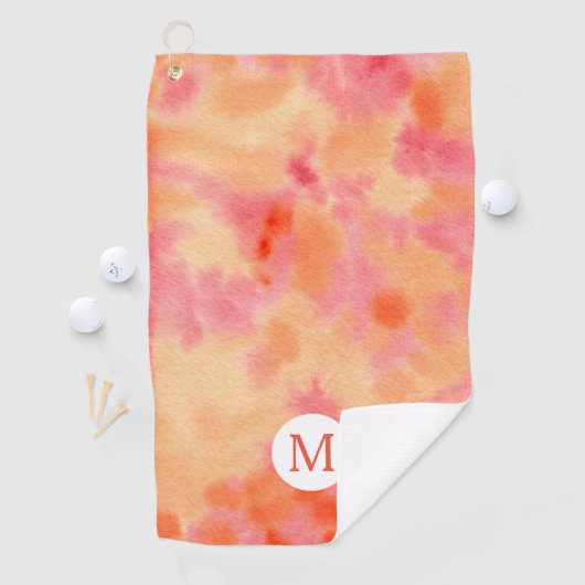 水彩画のアートな手塗りのオレンジピンクの抽象芸術 ゴルフタオル (インサイチュ)