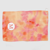 水彩画のアートな手塗りのオレンジピンクの抽象芸術 ゴルフタオル (横)