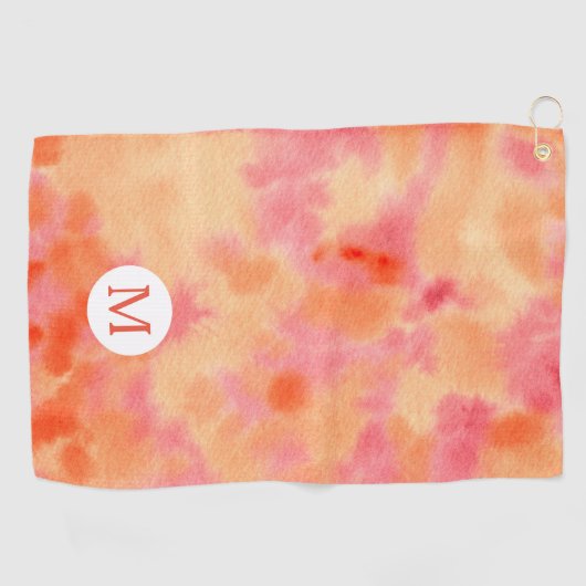 水彩画のアートな手塗りのオレンジピンクの抽象芸術 ゴルフタオル (横)