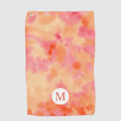 水彩画のアートな手塗りのオレンジピンクの抽象芸術 ゴルフタオル (正面)