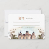 水彩画のイギリス邸宅　出欠返信カード 招待状 (正面)