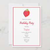 水彩画のイチゴとパターン 招待状 (正面)