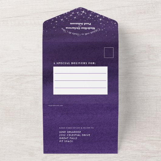 水彩画のイブニングスター ウェディングセレモニーと食事 オールインワン招待状 (外側)