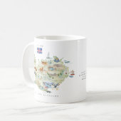 水彩画のイラストマップ アイスランド | モノグラム コーヒーマグカップ (正面左)