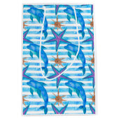 水彩画のイルカパターン ミディアムペーパーバッグ (正面)