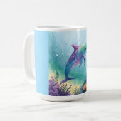 水彩画のイルカ コーヒーマグカップ (正面左)