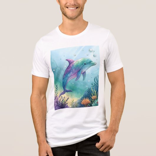 水彩画のイルカ トライブレンドTシャツ (正面)