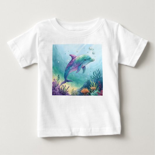 水彩画のイルカ ベビーTシャツ (正面)