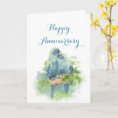 水彩画のインコ　クリスチャンの結婚記念日　愛 カード (黄色い花)