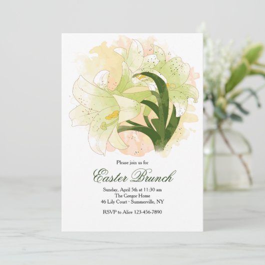 水彩画のイースター・リリーの招待状 招待状 (スタンド正面)