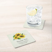 水彩画のウェディングでの黄色いひまわりブーケ スクエアペーパーコースター (インサイチュ)