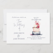 水彩画のウェディングケーキイラスト 招待状 (正面)