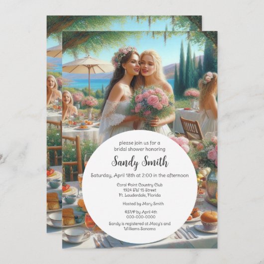 水彩画のウェディングシャワー 招待状 (正面/裏面)