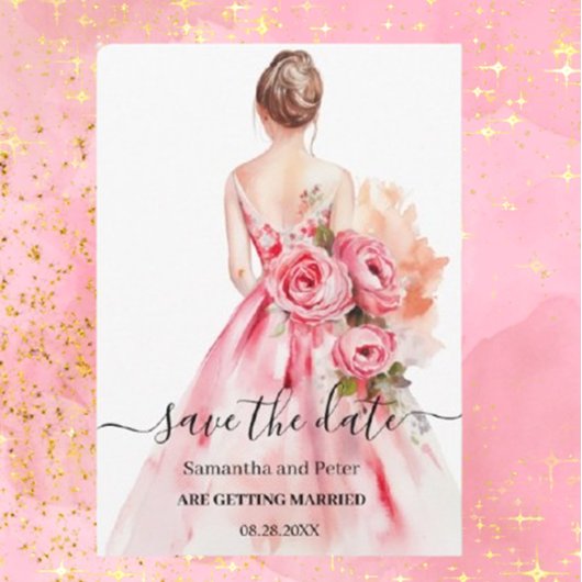 水彩画のウェディングドレス　Save the Date セーブザデート
